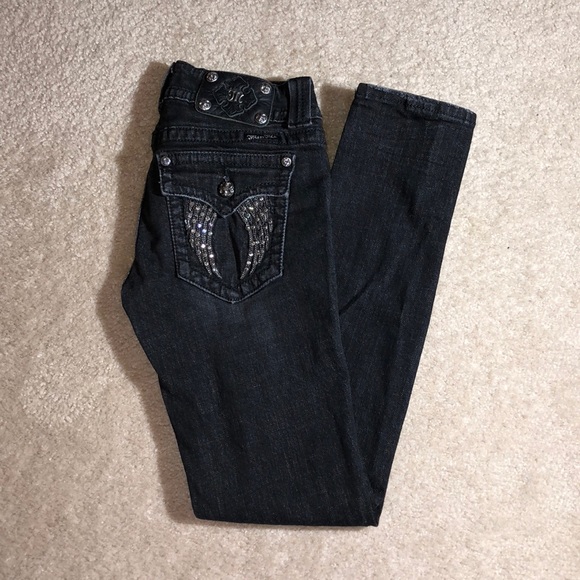Miss Me Black Wash Bling Angel Wing Skinny Jeans - Picture 2 of 8